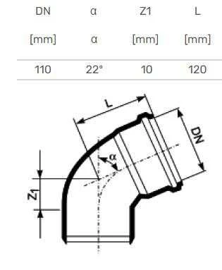 Elkonis iekštelpu kanalizācijai Magnaplast HTplus, 110 mm, 22 °