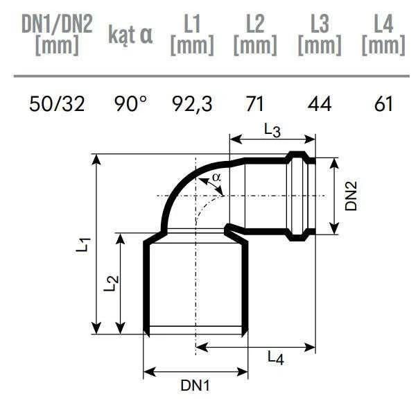 Magnaplast Vidaus kanalizacijos redukcinė alkūnė HTplus Ø32/50 mm balta