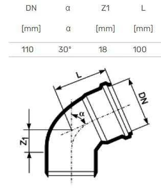 Magnaplast Vidaus kanalizacijos alkūnė HTplus, Ø 110 mm, 30°