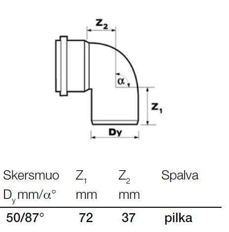 Vidaus kanalizacijos alkūnė Wavin Optima, d50, 88°
