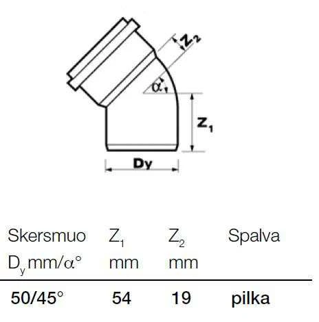 Vidaus kanalizacijos alkūnė Wavin Optima, d50, 45°