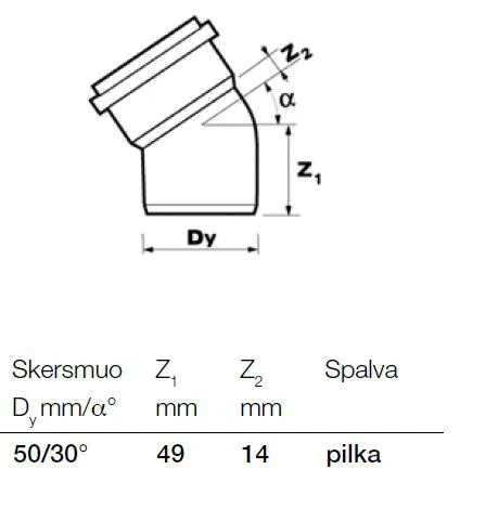 Vidaus kanalizacijos alkūnė Wavin Optima, d50, 30°
