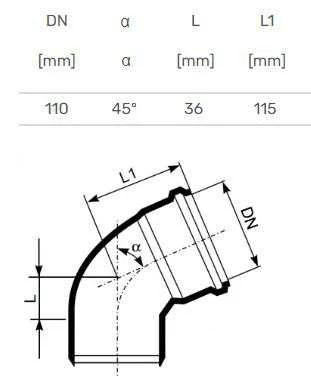 Magnaplast Vidaus kanalizacijos alkūnė Ultra dB, Ø 110 mm, 45°