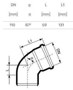 Magnaplast Vidaus kanalizacijos alkūnė Ultra dB, Ø 110 mm, 87°