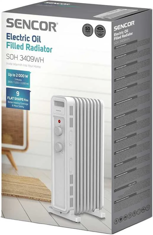 Eļļas sildītājs Sencor SOH 3409WH. 2000 W