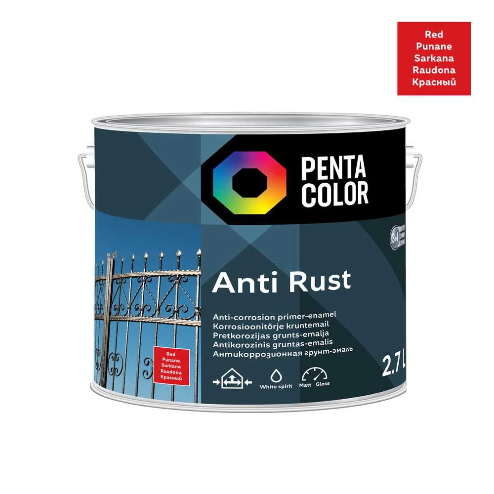 Emaliniai dažai, metalo konkstrukcijoms, apsaugant nuo korozijos Pentacolor Anti Rust, pusiau blizgus, 2.7 l, raudona sp.