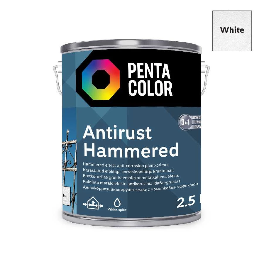 Pentacolor dažai PENTAC Anti-Rust Hammered Baltas 2,5L