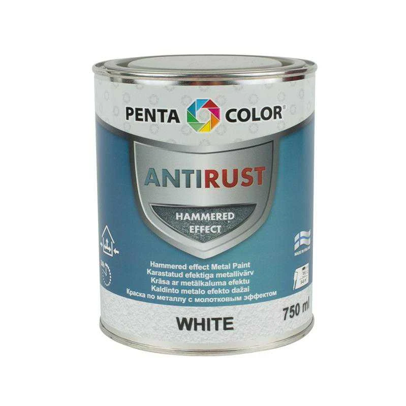 Emaliniai dažai, universalūs Pentacolor Anti Rust Hammered, blizgus, 0.75 l, balta sp.