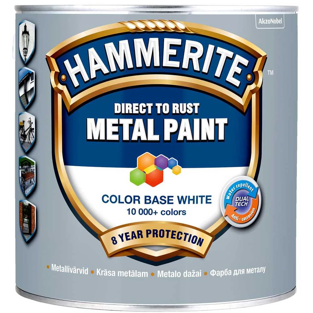 Metalo dažai HAMMERITE SMOOTH FINISH, blizgūs, baltos sp., BC bazė, 2,35 l