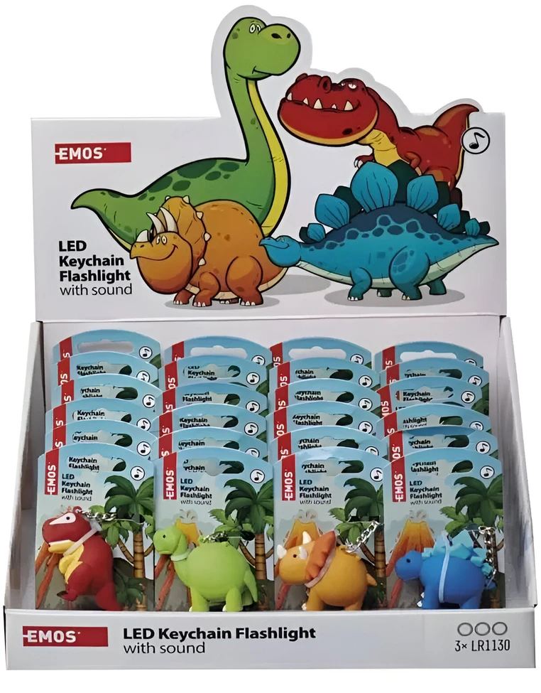 Emos Žibintuvėlis/raktų pakabukas dinozauras 1vnt, 5Lm 3xLR54, įvairių rūsių