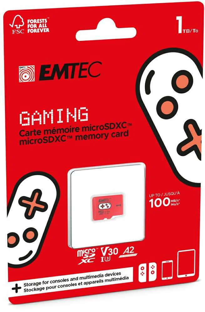 Atminties kortelė „Emtec Micro SDXC 1TB UHS-I U3 V30 A2 Gaming“ kortelė, raudona