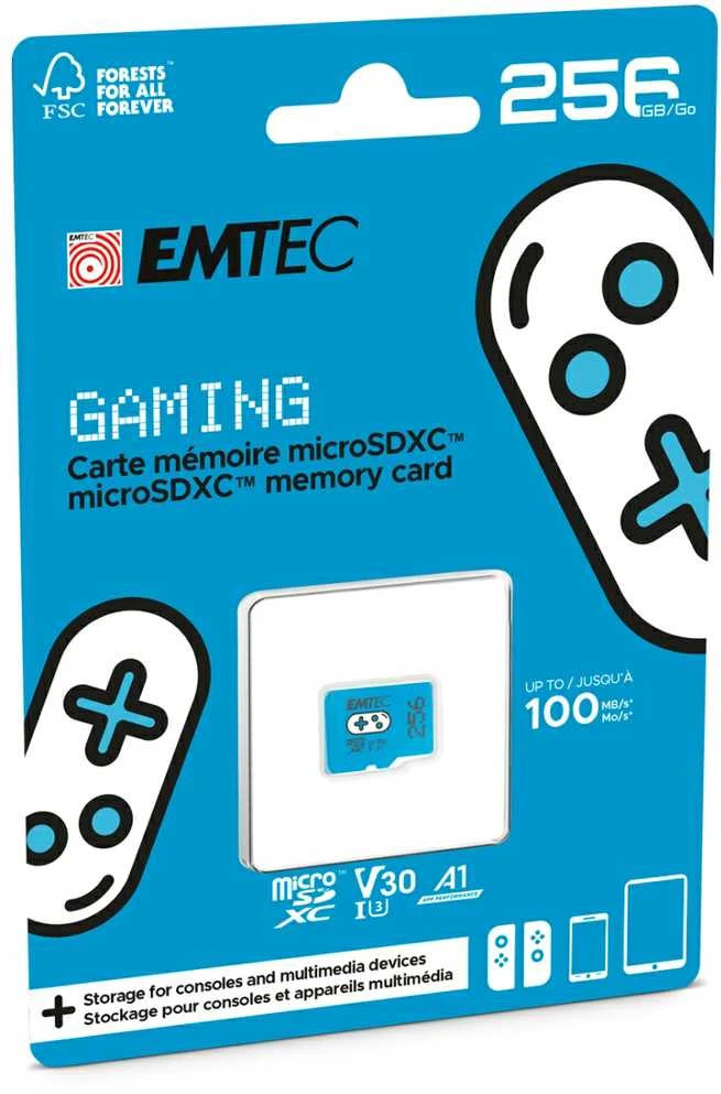 Atminties kortelė Karta Emtec Gaming Micro SDXC 256 GB 10 klasės UHS-I/U3 A1 V30 (ECMSDM256GXCU3G)