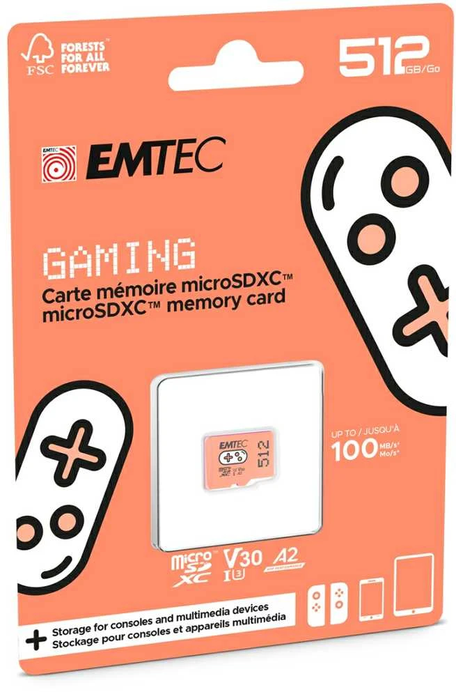 Atminties kortelė Emtec žaidimų kortelė „Micro SDXC 512 GB“, 10 klasė, UHS-I/U3 A2 V30 (ECMSDM512GXCU3G)