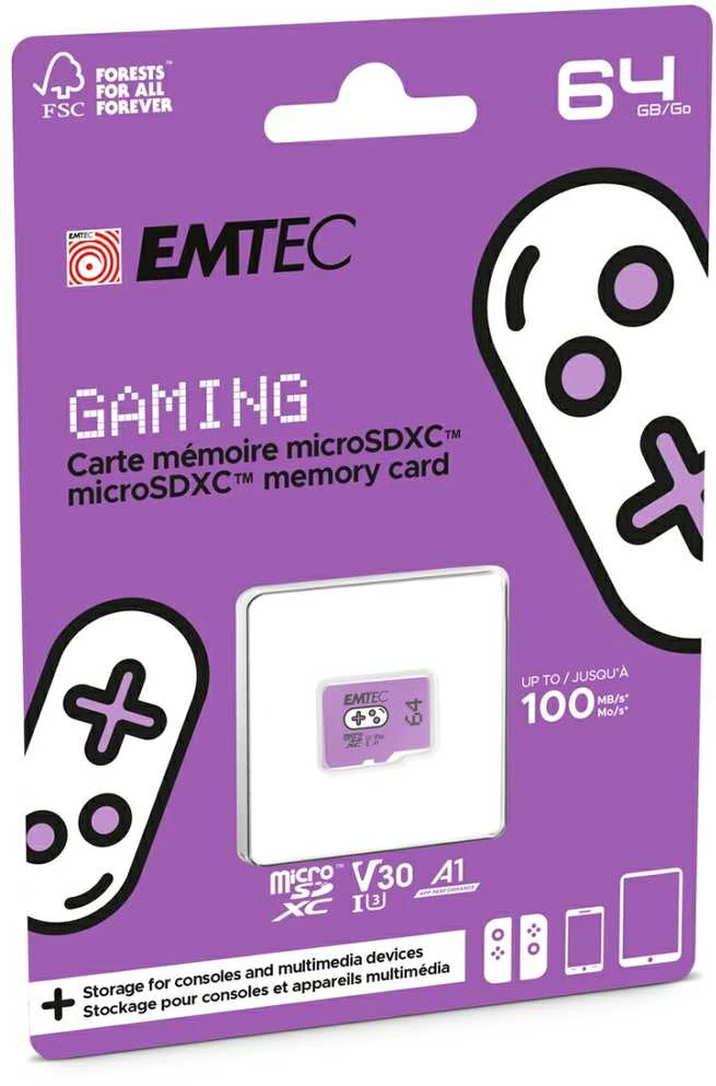 Atminties kortelė „Karta Emtec Gaming Micro SDXC“ 64 GB, 10 klasės UHS-I/U3 A1 V30 (ECMSDM64GXCU3G)