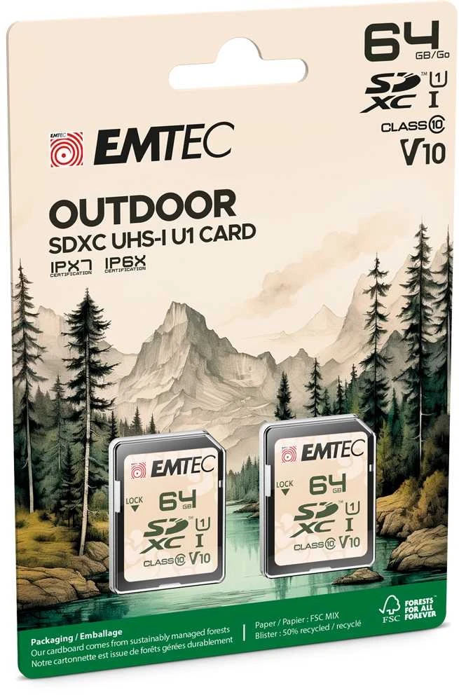 Emtec 64GB SDXC atminties kortelės pakuotėje