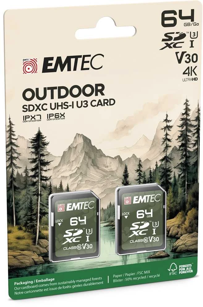 Dvi Emtec 64GB SDXC kortelės pakuotėje
