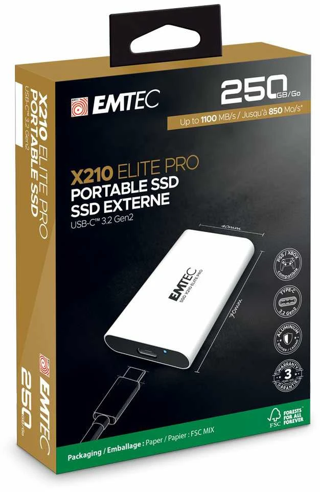 Nešiojamasis Emtec SSD 3.2Gen2 X210 Elite Pro 250 GB