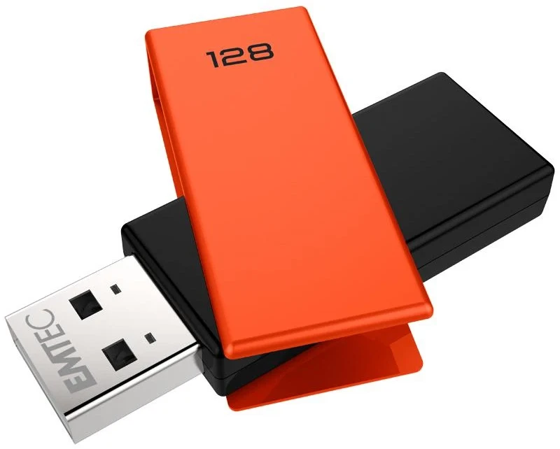 USB 2.0 atmintinė su pasukamu korpusu Emtec C350, 128 GB, oranžinė