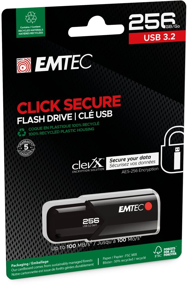 Emtec Emtec B120 Click Secure USB flash drive 256 GB USB Type-A 3.2 Gen 2 (3.1 Gen 2) Juodas