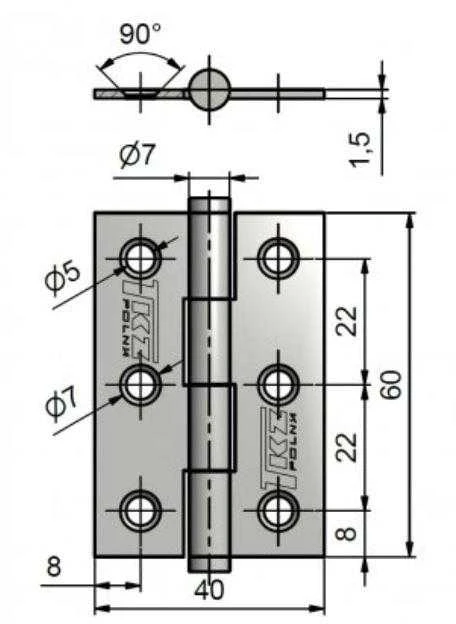 TKZ Durų lankstas J2 KZ60, 60 mm, universali