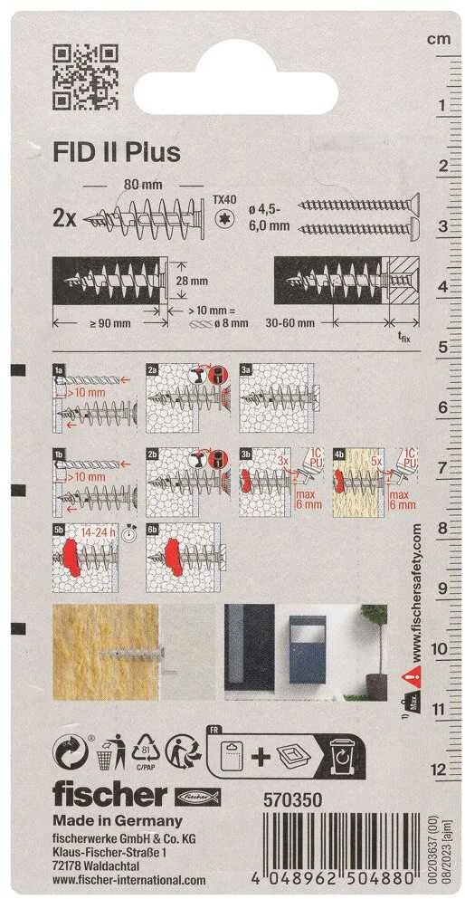 Kaištis izoliacinėms medžiagoms FID80 II ,Fischer 2 vnt.