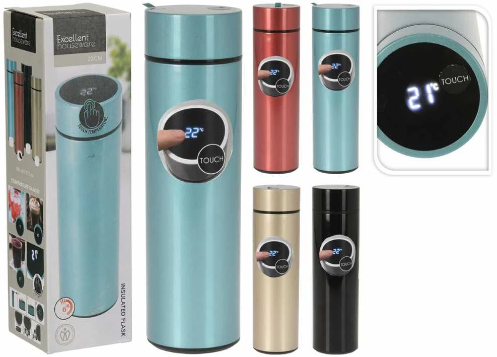Excellent Houseware Excellent Housewere THERMOS TOURIST PUODULIS SU TERMOMETRA 450ml MĖLYNA