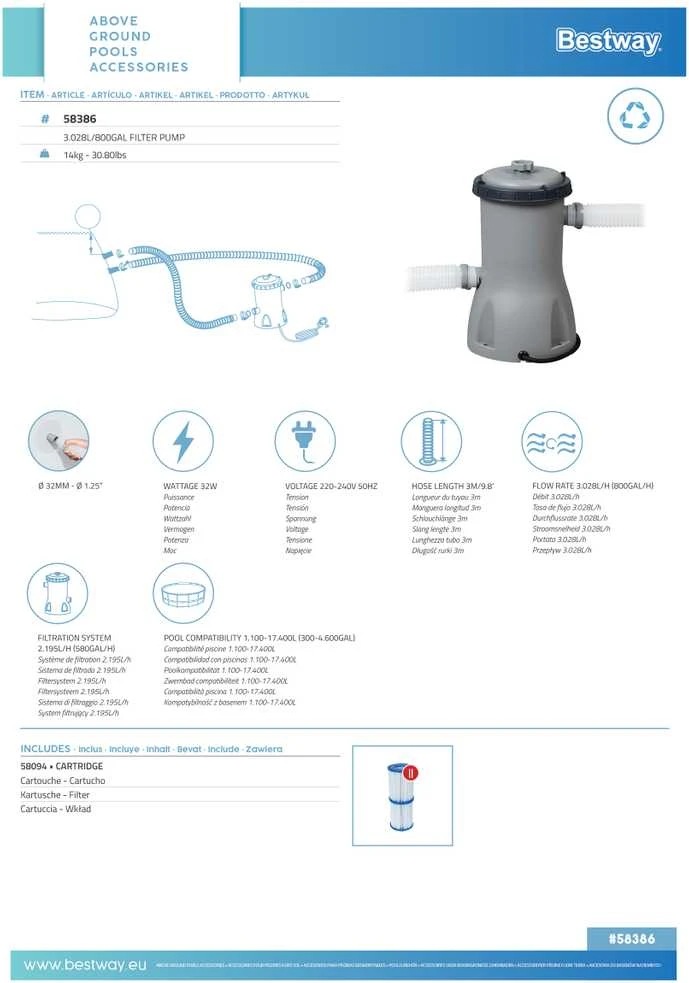 Bestway Kasetinio filtro siurblys Swing - 3 m3/h