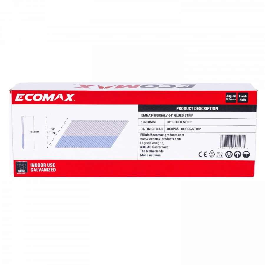 Vinys Ecomax EMNA341838GALV; 34° DA; 1,8x38 mm; 4000 vnt.