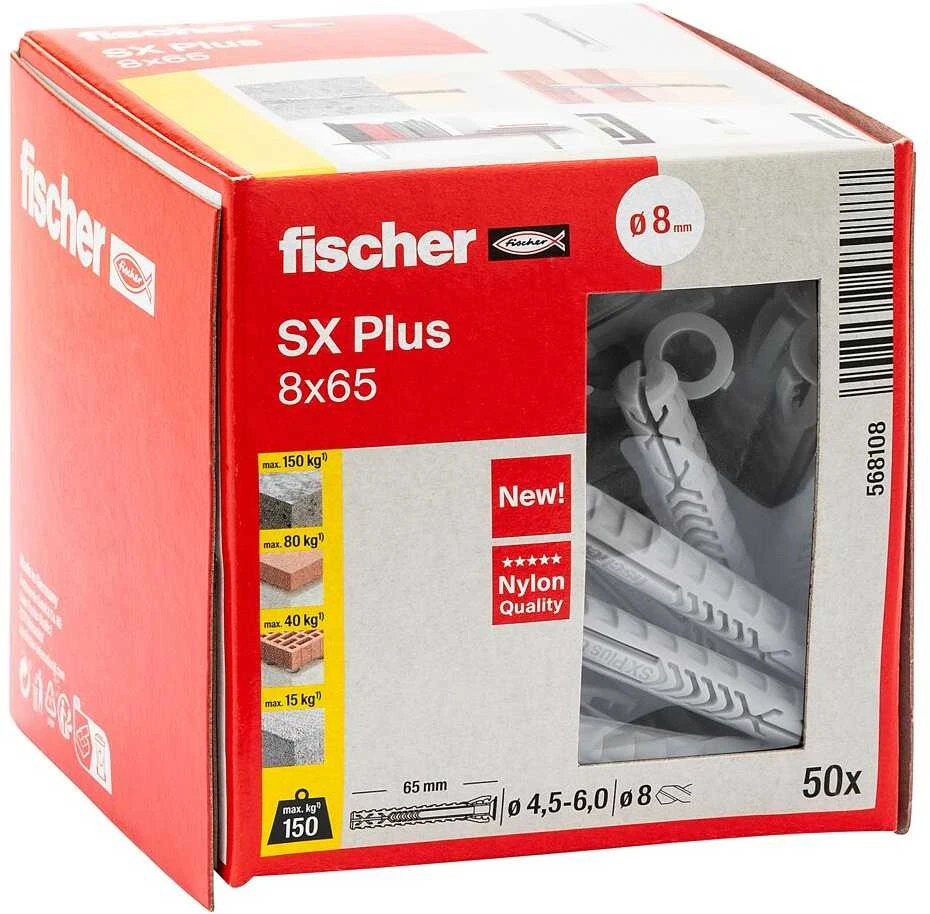 Fischer 61-568108 UNIV.PRAILG.KAIŠTIS SXPLUS 8X65MM 50VNT