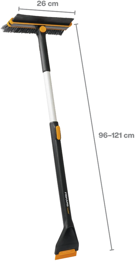 Teleskopinis automobilinis pasukamas sniego šepetys su grandikliu Fiskars X-series