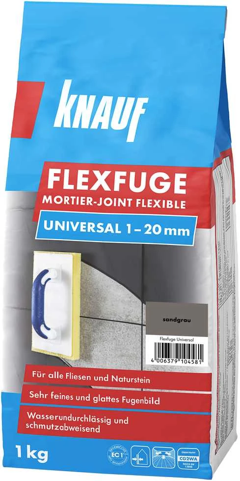 KNAUF FLEXFUGE UNIVERSAL SANDGRAU 1KG Elastinis plytelių siūlių užpildas(nuo 1-20 mm)