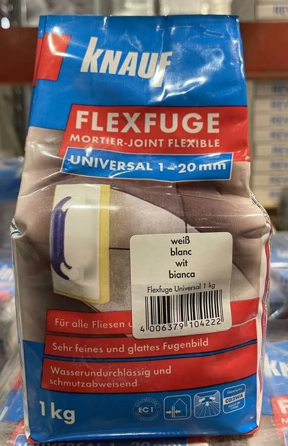 KNAUF FLEXFUGE UNIVERSAL WEISS 1KG Elastinis plytelių siūlių užpildas(nuo 1-20 mm)