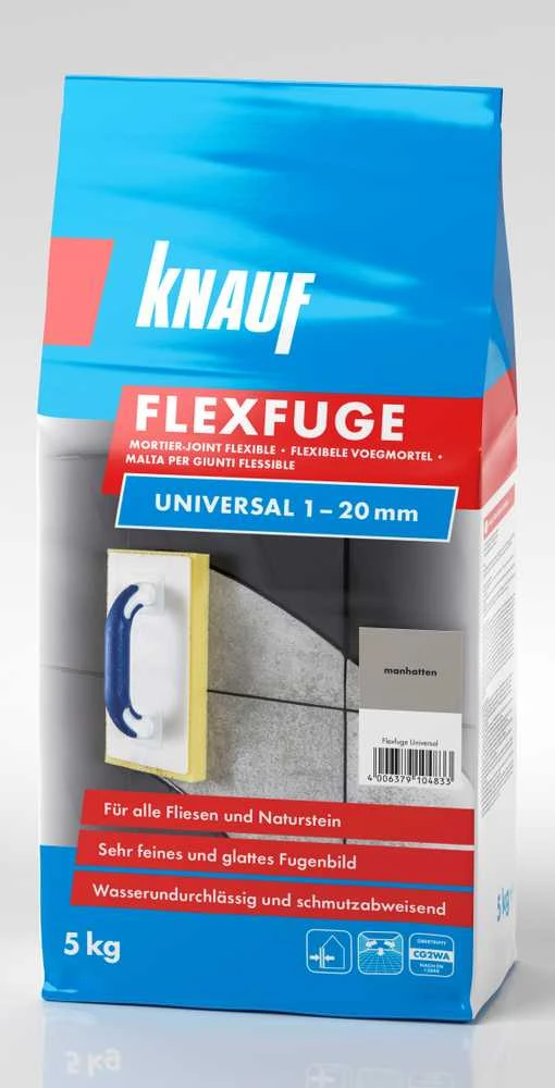 KNAUF FLEXFUGE UNIVERSAL MANHATTAN 5KG Elastinis plytelių siūlių užpildas(nuo 1-20 mm)