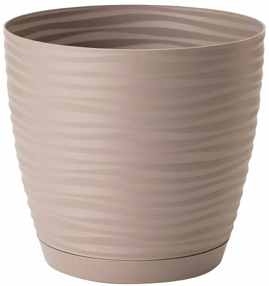 FORM PLASTIC Gėlių vazonas SAHARA su padėklu, 13 cm, rudos spalvos