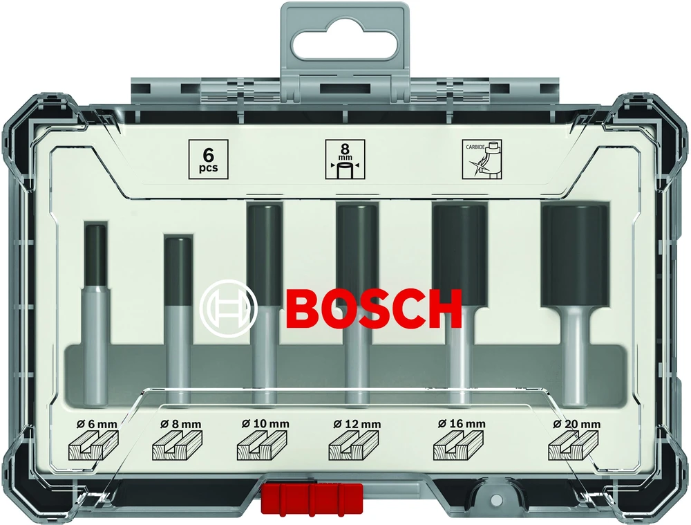 Bosch 6 daliu frezų kompl. 8 mm kotu,"Straight"