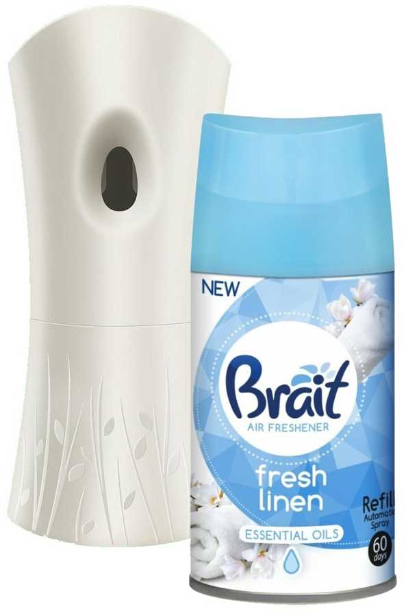 Oro gaiviklio BRAIT rinkinys Fresh Linen 250ml su automatiniu baltu dozatoriumi
