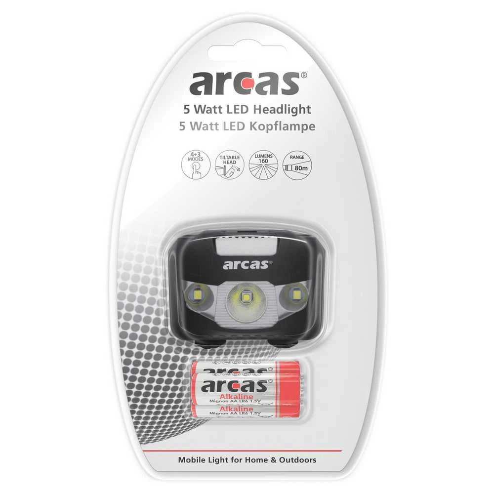 Arcas | Priekinis žibintas | ARC5 | 1 LED+2 prožektorių šviesos diodai | 5 W | 160 lm | 4+3 šviesos funkcijos