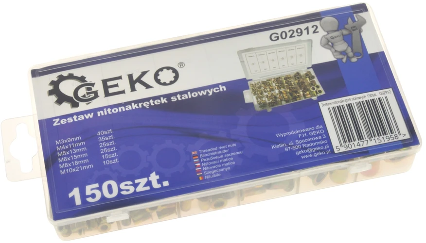 Geko Srieginės kniedės M3-M10 Plienas 150 vnt. komplektas