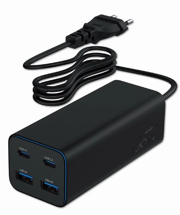 Gembird GaN 4x USB maitinimo šaltinis 100W, juodas