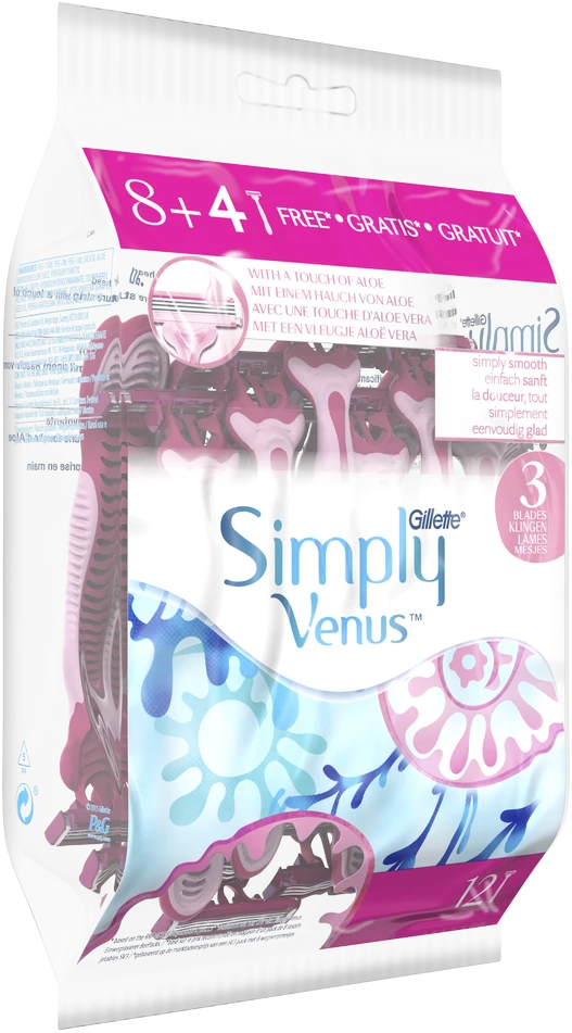 „Gillette Simply Venus 3“ Vienkartiniai Skustuvai Moterims, 12 vnt.