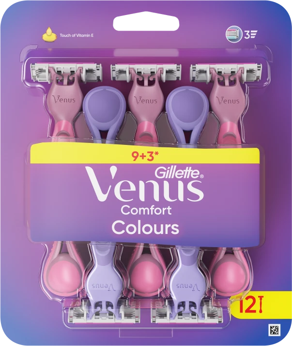 Gillette Venus Comfort Colours Vienkartiniai Skustuvai, 12 vnt.
