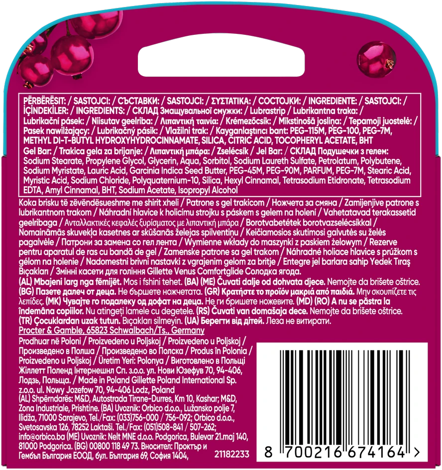 Gillette Venus ComfortGlide Sugarberry Miami Skustuvo Galvutės, 3 vnt.