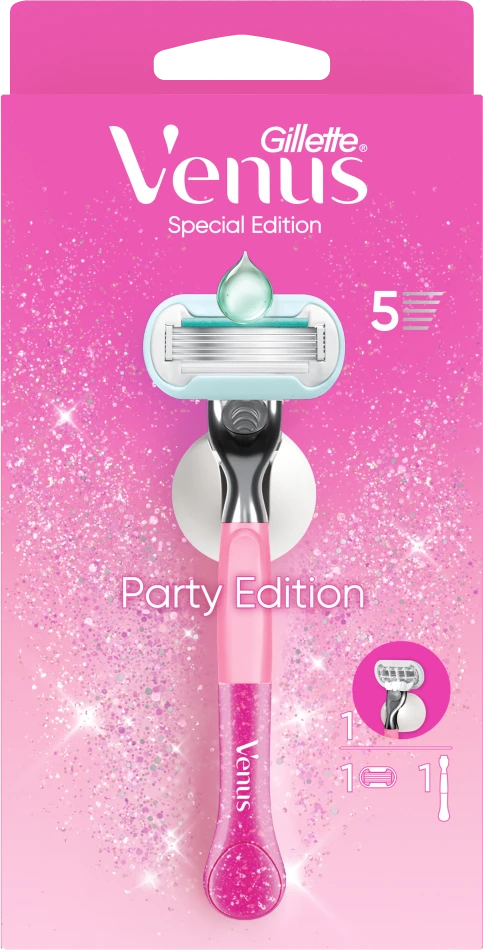Gillette Venus Party Edition Skustuvas, 1 Keičiamos Skustuvo Galvutės, Sieninis Laikiklis