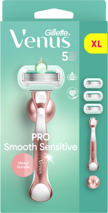 Gillette Venus Pro Smooth Sensitive Skustuvas, 3 Keičiamos Skustuvo Galvutės