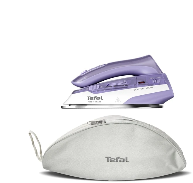TEFAL First Class DB1612E0 | Steam Travel Lygintuvas | 1000 W | Continuous steam 10 g/min | Steam boost performance 45 g/min | Baltas/Violetinė