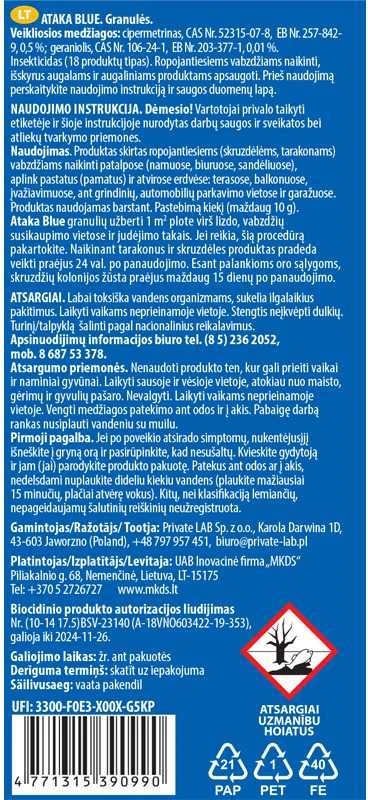 Mkds Insekticidas ATAKA Mėlynas, skruzdėlėms naikinti, 300g