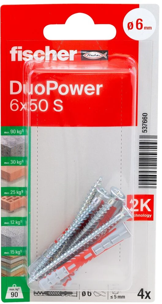 Grąžtas Kaištis Fischer DuoPower, 50 mm x 6 mm, 4 vnt.
