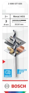 BOSCH grąžtas metalui 3 x 33 x 61 mm , 2 vnt.