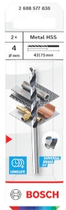 BOSCH grąžtas metalui 4 x 43 x 75 mm , 2 vnt.