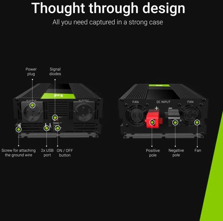 Green Cell Žalias Cell Inverteris 24V/230V 1500W/3000W Modifikuota sinusinė išėjimo įtampa Žalias Cell
